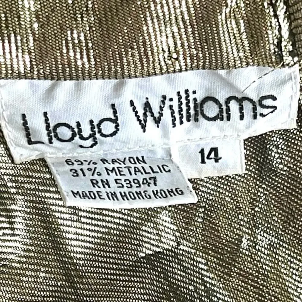 Vintage 1990s Lloyd Williams Liquid Gold Lamé Metallic Victorian Blouse Size L - Picture 7 of 12